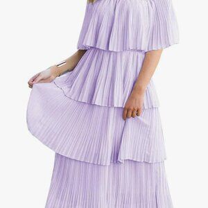 Lavender Ruffle Tiered Strapless Midi Dress - Size Small